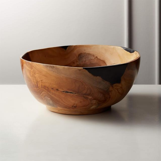 Still Teak Wood and Black Resin Bowl