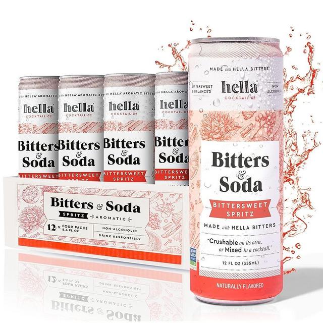 Hella Cocktail Co. Bittersweet Spritz Bitters & Soda - 12oz Cans, 12 Pack I Ready to Drink, Sugar Free Non Alcoholic Drinks or Aromatic Bitters for Cocktails & Mocktails, Alcoholic Replacement Drink