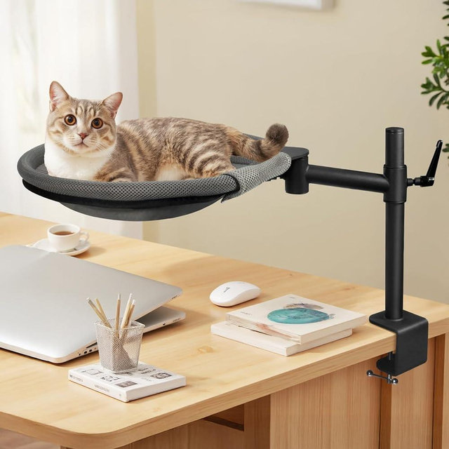 Crazydeer Cat Desk Bed, 360° Rotating & Height Adjustable Desk Cat Nest, Elevated Breathable Cats Bed for Desk with Removable Washable Cover for Indoor Kitten Cats-Maximum Hold Up to 40lb