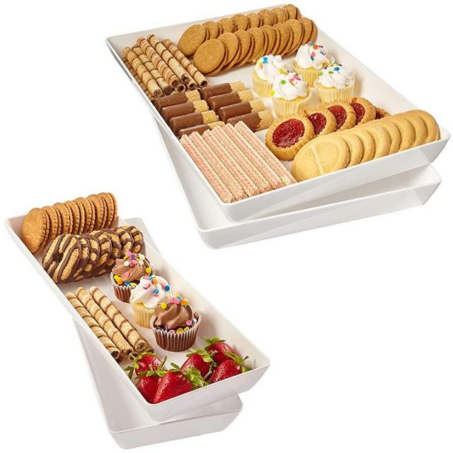 US Acrylic Avant 15" x 10" and 15" x 5" Plastic Stackable Serving Tray in White | Set of 4, 2 of each size | Appetizer, Charcuterie, Food, Snack, Dessert Platters | Reusable, BPA-Free, Made in The USA