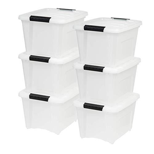 IRIS USA, Inc TB-17 19 Quart Stack & Pull Box, Multi-purpose Storage Bin, 6 Pack, Pearl