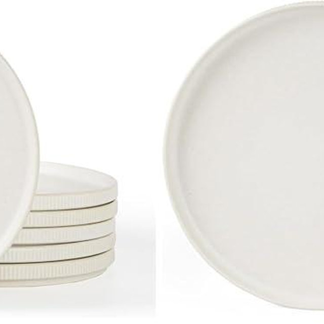 famiware Star Salad Plates for 6, 8 inches Plate Set, Stoneware Dinnerware, Small Dinner Plates for Dessert, Salad, Appetizer, Matte White (Pack of 2)