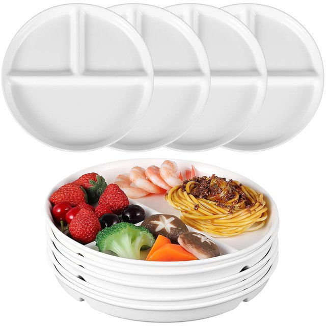 Lounsweer 8 Pcs Portion Control Plate 9.5" Ceramic Divided Bariatric Plates 3 Compartment Reusable Dinner Plates for Weight Loss Balanced Meal