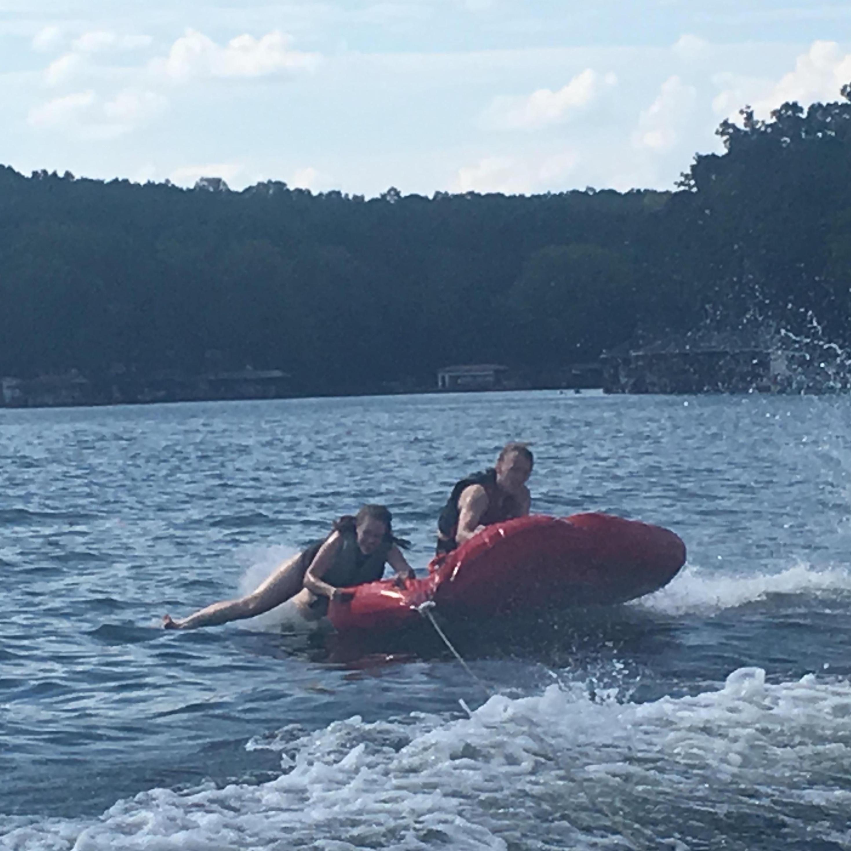 Life Group Lake Day- our friends on the boat pretended like we were on a bachelor date, and gave us the couple name "Glollie". This day sparked interest between us!