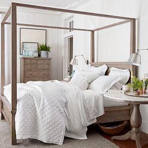 Belgian Flax Linen Diamond King Quilt  - White