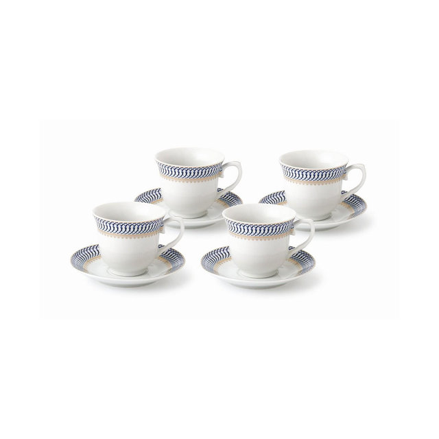 Lorren Home Trends 8 Piece 8oz Tea or Coffee Cup and Saucer Set, Service for 4