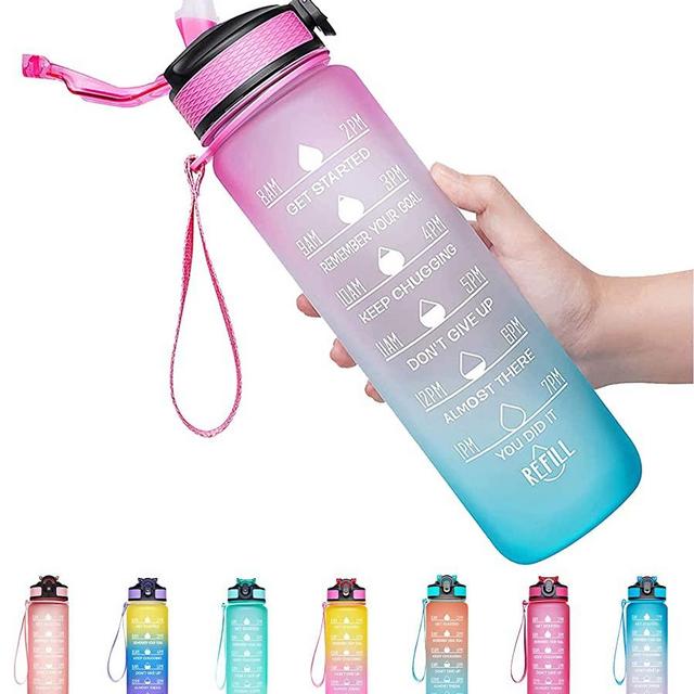 Giotto 32oz Leakproof BPA Free Drinking Water Bottle with Time Marker & Straw to Ensure You Drink Enough Water Throughout The Day for Fitness and Outdoor Enthusiasts