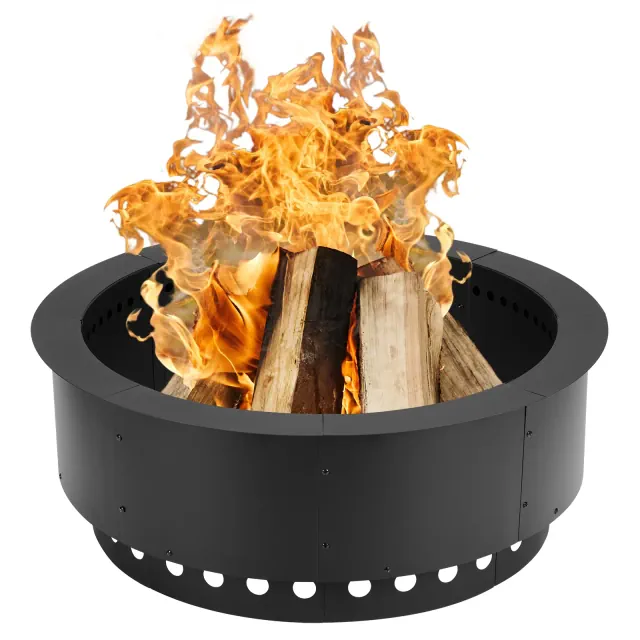Aoodor Round Smokeless Fire Pit Ring, 36 Inch Double Layer Heavy Duty Metal Fire Pit Insert Liner for Backyard Bonfire Outside Picnic BBQ, Black