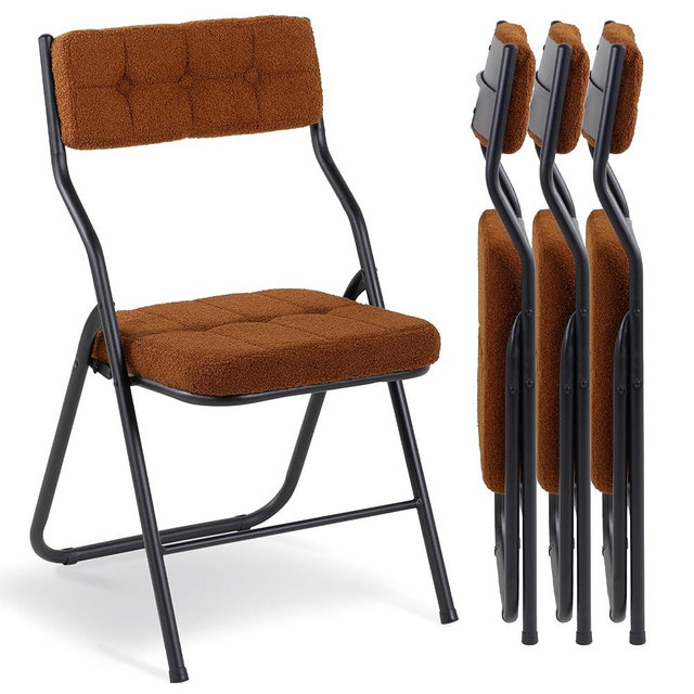 HOMEFUN Padded Folding Chairs 4 Pack - Foldable Dining Chairs with Cushion, Portable and Assembled Folding Extra Chair for Guests Kitchen Office Wedding Party Teddy Brown