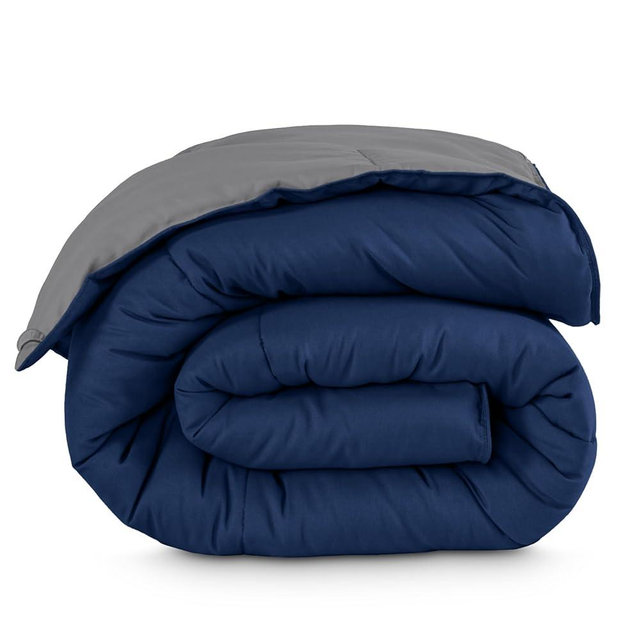 Bare Home Queen Comforter - Reversible Colors - Goose Down Alternative - Ultra-Soft - Premium 1800 Series - All Season Warmth - Bedding Comforter (Queen, Dark Blue/Grey)