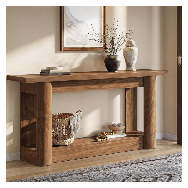 Lantine 2-Tier Farmhouse Console Table, Narrow Long Sofa Table Behind The Couch