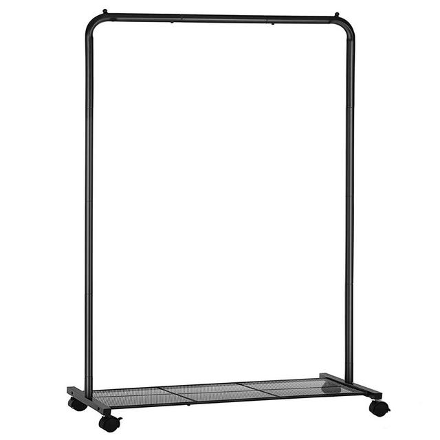 SONGMICS Clothes Rack with Wheels, Garment Rack, with Dense Mesh Shelf, 2 Brakes, Sturdy Steel Frame, Black UHSR25BK