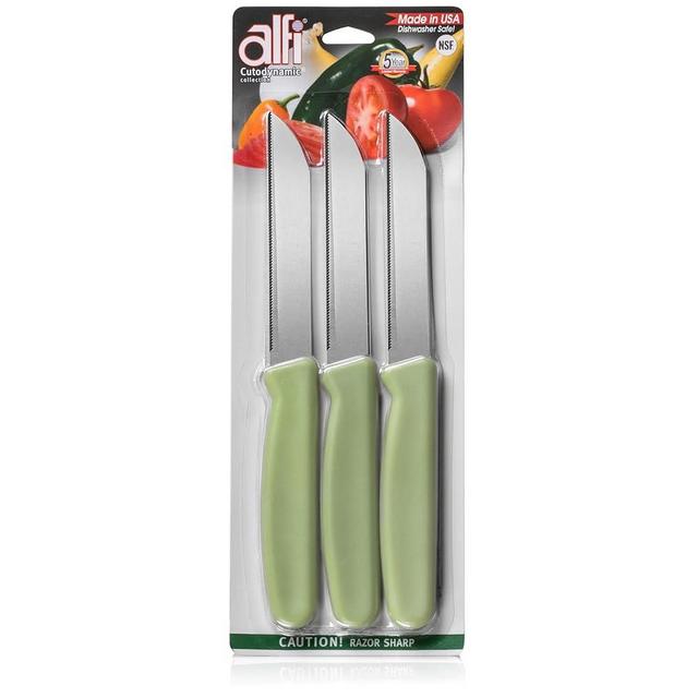 Alfi All-Purpose Knives Aerospace Precision Pointed Tip - Home And Kitchen Supplies - Serrated Steak Knives Set | Made in USA (Sage)