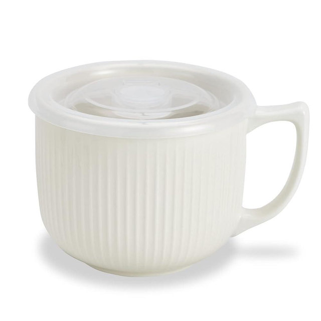 Hoilse Ceramic Soup Bowl with Handle 32oz – Microwave Ramen Bowl with Lid, Soup Mugs & Cups for Cereal, Oatmeal, Ramen, Instant Noodle, Soup Container with Lid - (White)
