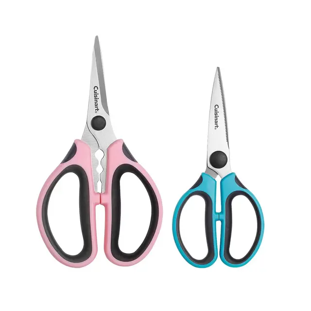 Cuisinart 2pc Kitchen Utility Shears Set: Stainless Steel, Comfort-Grip, Rust-Resistant, Hand Wash, Blue & Pink Handles