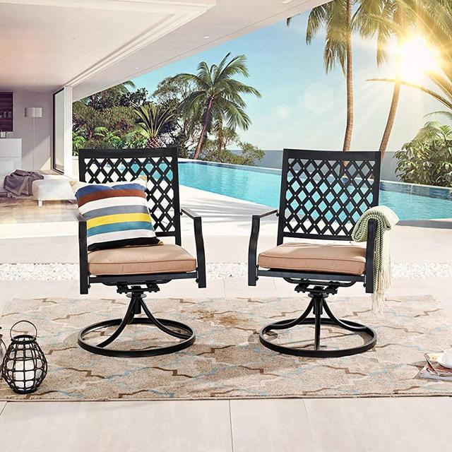 LOKATSE HOME Outdoor Patio Dinning Swivel Chairs Rocker Set of 2 Metal for Garden Backyard Furniture, Beige Cushions