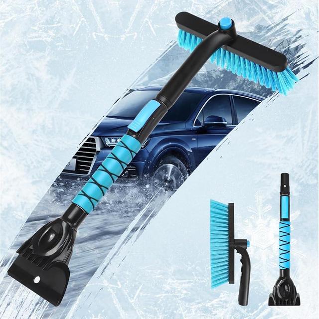 Yougfin 2 in 1 Extendable Snow Brush with Ice Scraper for Car Windshield, 33 Inch Car Window Scraper & Foam Snow Removal Brush for SUV, Heavy Duty Snow Cleaner for Truck Van, 360° Pivoting Head