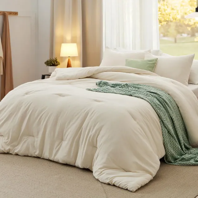 3 Pcs Light Beige Soft Warm Prewashed Bedding Queen Size for All Seasons