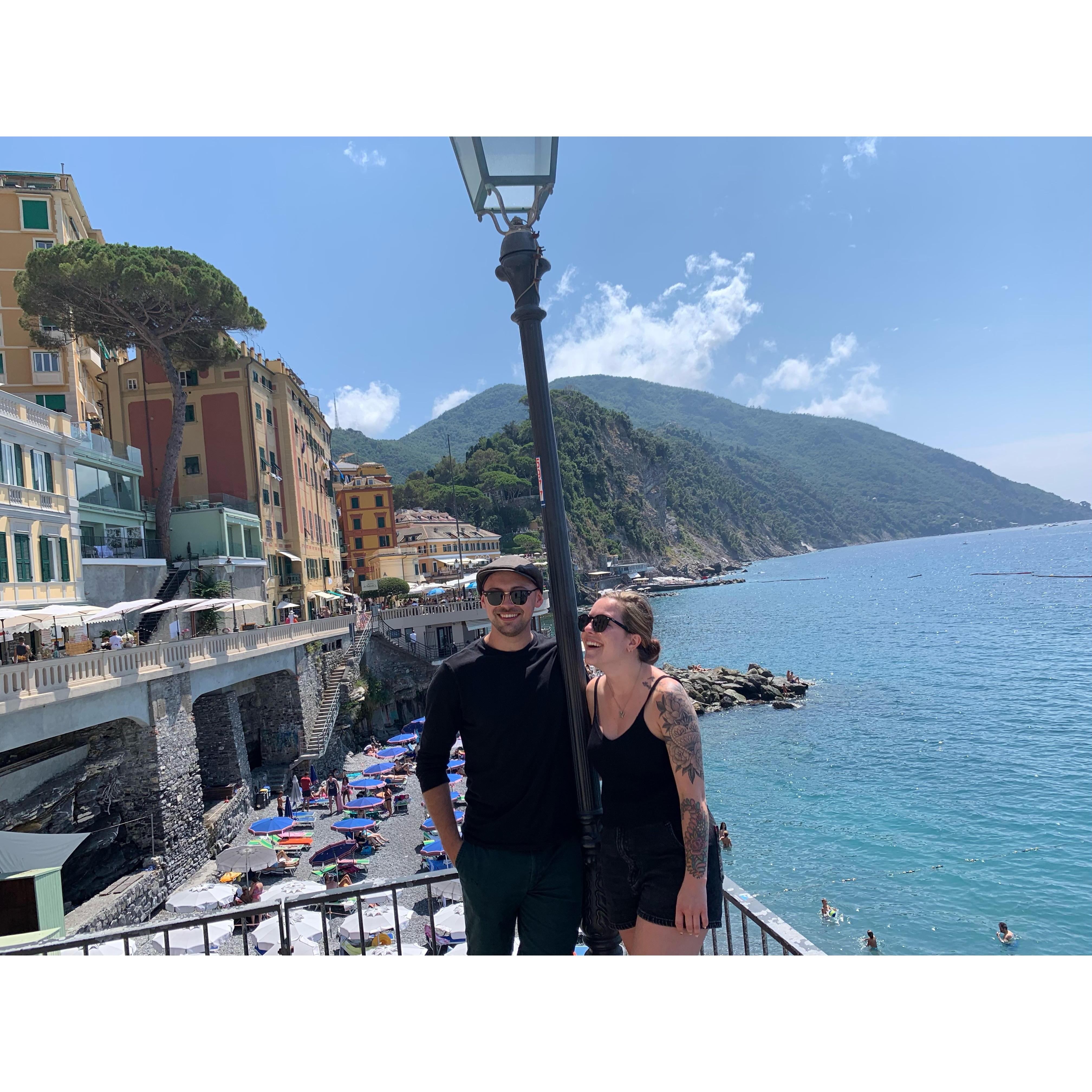 Madi and Nick in a small Italian village, thinking about food.