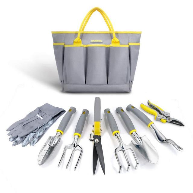 Jardineer 11PCS Garden Tools Set, Garden Tool Kit with Outdoor Hand Tools, Grass Shears, Kneeling Pad, Spray Bottle, Garden Gloves and Storage Tote Bag, Gardening Tools Gifts for Women and Men