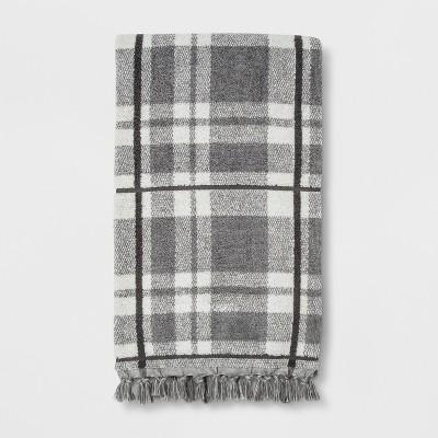 Neutral Plaid with Fringe Hand Towel Gray - Threshold™