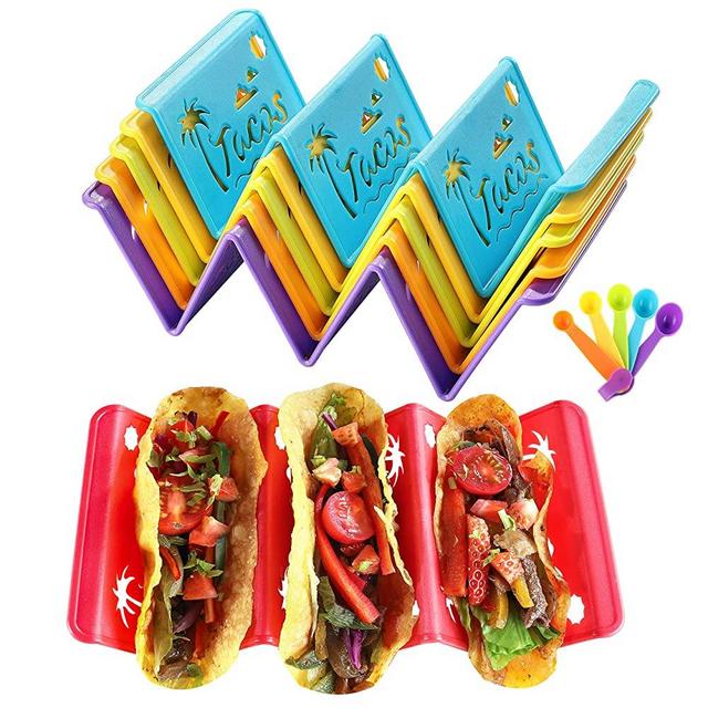 6PCS Taco Holder Stands with Unique Island Pattern, Colorful Premium Large Taco Holders Set of 6, Taco Stands for 3 Tacos, Street Taco Rack, PP Material, Dishwasher & Microwave Safe, Taco Tuesday
