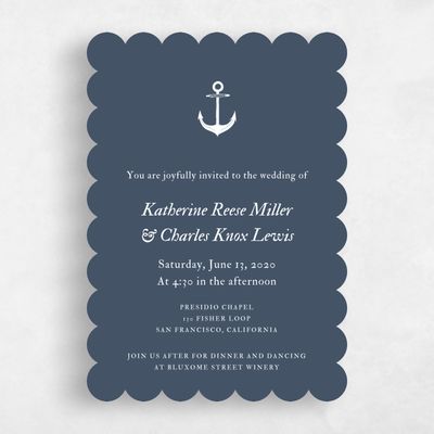 Blue Scalloped Wedding Invitation - Providence Portrait