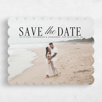 Black Scalloped Wedding Save the Date - Dove Landscape
