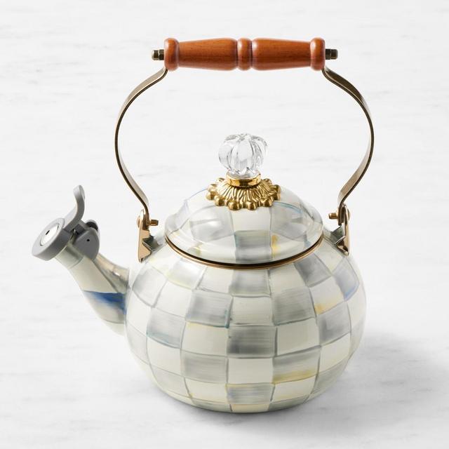 MacKenzie-Childs Whistling Sterling Check Tea Kettle