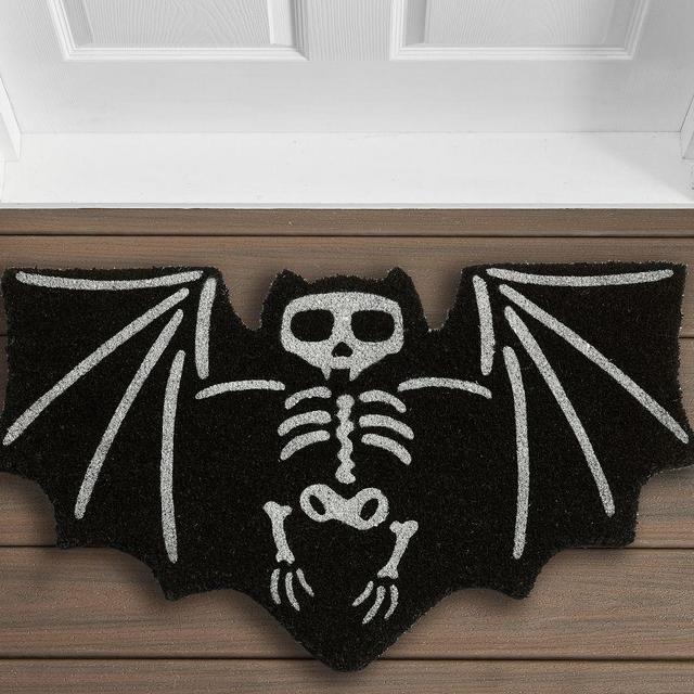 Skeleton Bat Shaped Doormat, 22x36 inches, Black
