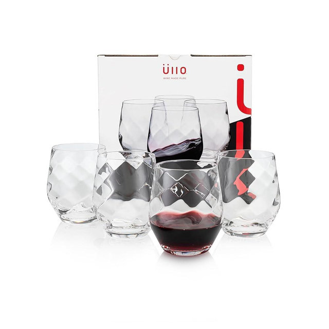 Üllo Aer Crystal Stemless Wine Glasses with Aerating Swirl Design for Enhanced Flavor, Clear, Set of 4