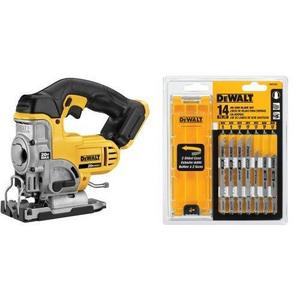 DEWALT DCS331B 20-Volt MAX Li-Ion Jig Saw with DW3742C 14-Piece T-Shank Jig Saw Blade Set and Case