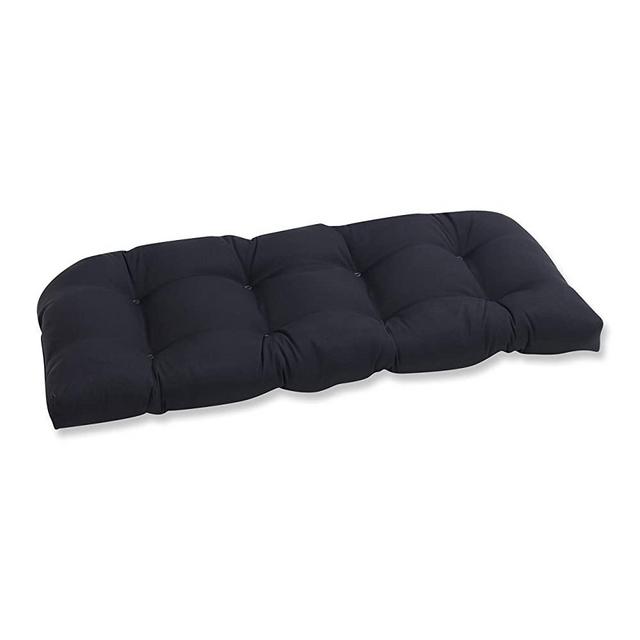 Pillow Perfect Outdoor/Indoor Fresco Tufted Loveseat Cushion, 44" x 19", Black