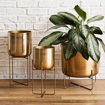 Spun Metal Standing Planter - Brass