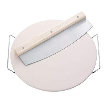 Leifheit Round Ceramic Pizza Stone with Carrying Tray and Large Slicer, 33cm, Gray