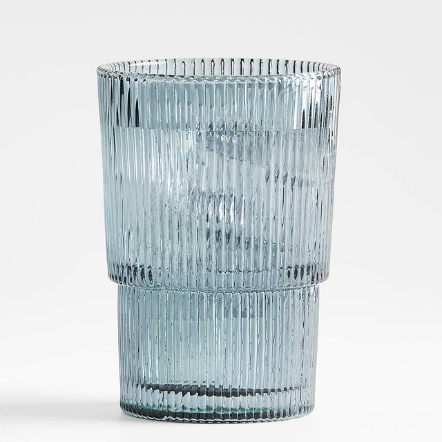 Atwell 16-Oz. Blue Stackable Ribbed Highball Glass