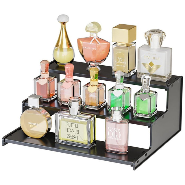 Yieach Cologne Stand for Men,3 Tier Black Perfume Tray for Cologne,Acrylic Display Risers for Collection,Fragrance,Cupcake,Figure Display Shelf,Perfume Stand Organizer,Product Fragrance Display Stand