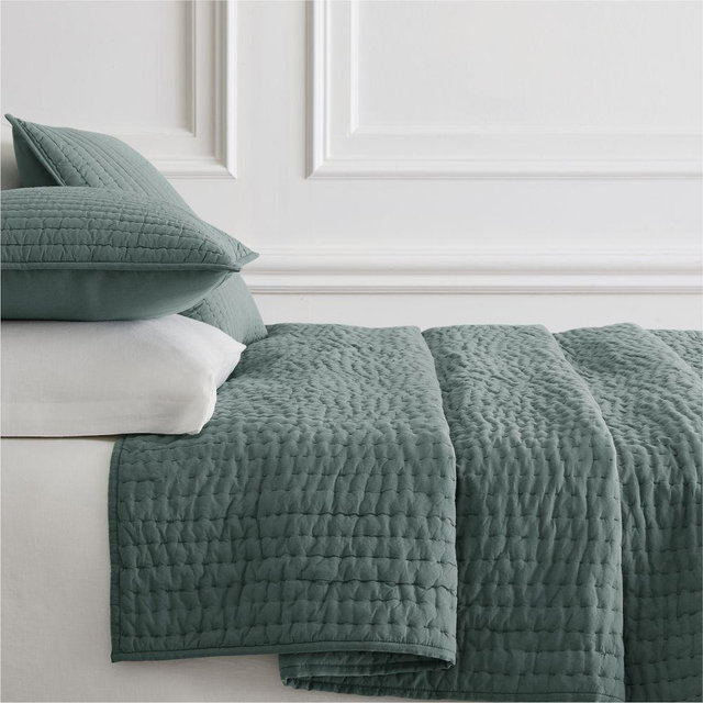 Cotton Solid Pick Stitch King/Cal. King Quilt, Blue Haze