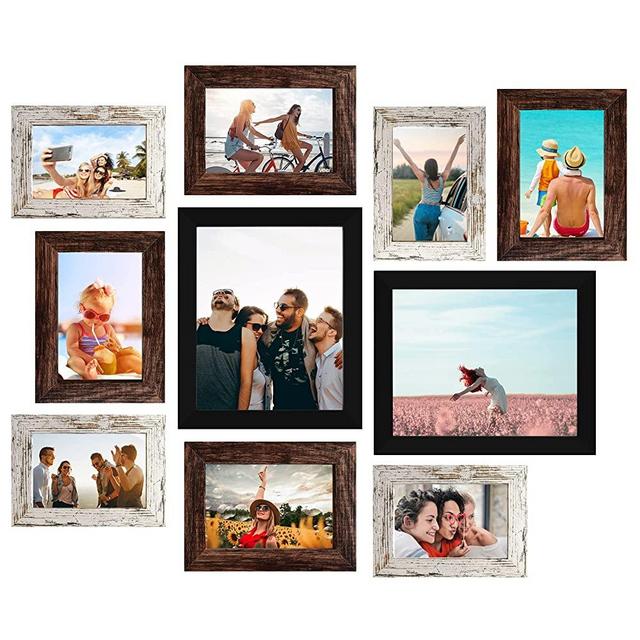 LUCKYLIFE Picture Frame Set 10-Pack, Gallery Wall Frame Collage with 8x10 5x7 4x6 Frames in 3 Different Finishes