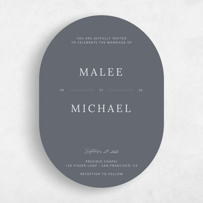 Grey Oval Wedding Invitation - Keanu Classic