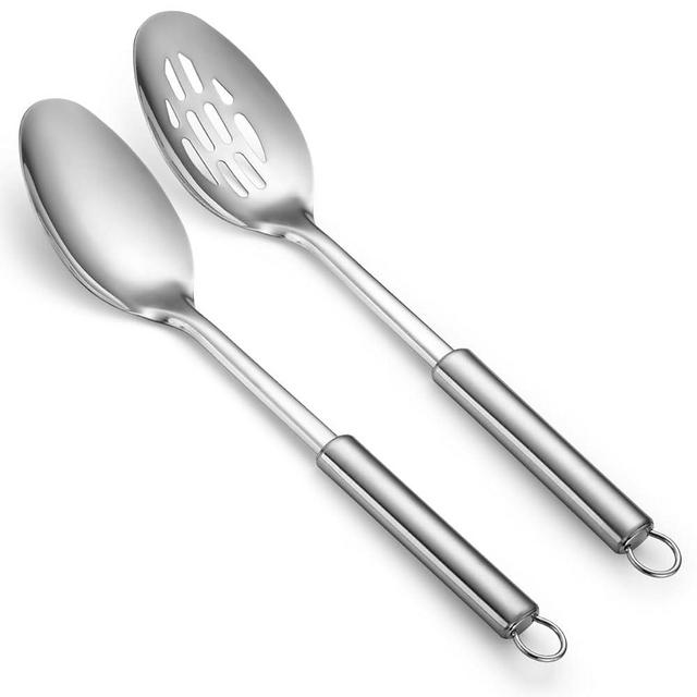 Cooking Spoons Set, ReaNea Stainless Steel Kitchen Solid Slotted Spoon, Cooking Utensils Set, Mixing, Serving, Stiring Large Spoons, Gifts for Home, Restaurant