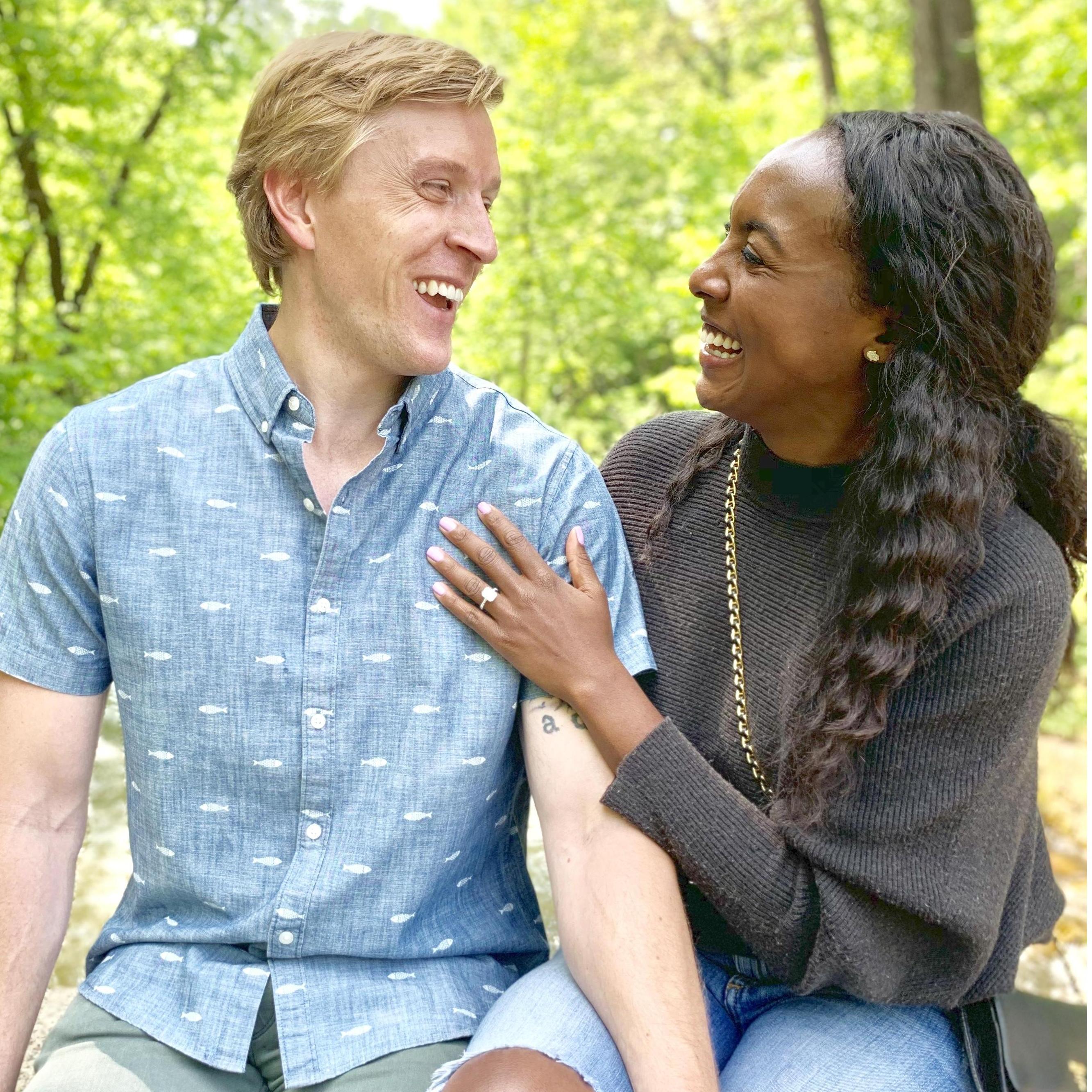 The moment we got engaged!  
June 1, 2019 at Minnehaha Falls, Minneapolis, MN