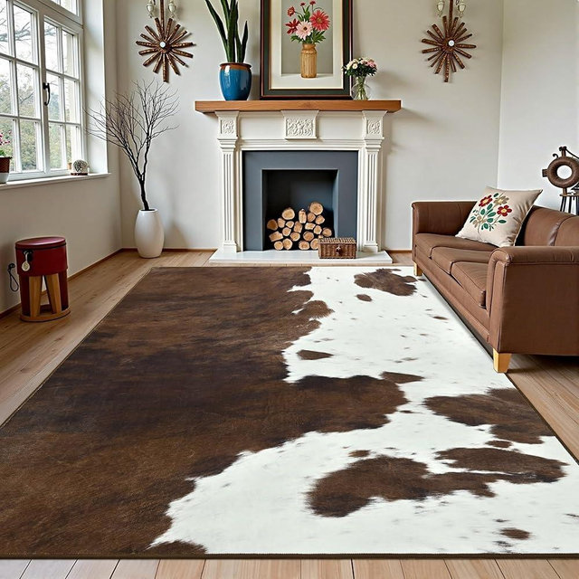 Foxmas Area Rugs for Living Room, 6x9 Machine Washable Cow Print Rug, Non-Slip Low Pile Indoor Floor Rug, Carpet for Bedroom Dining Room Laundry Room Kitchen Home Office