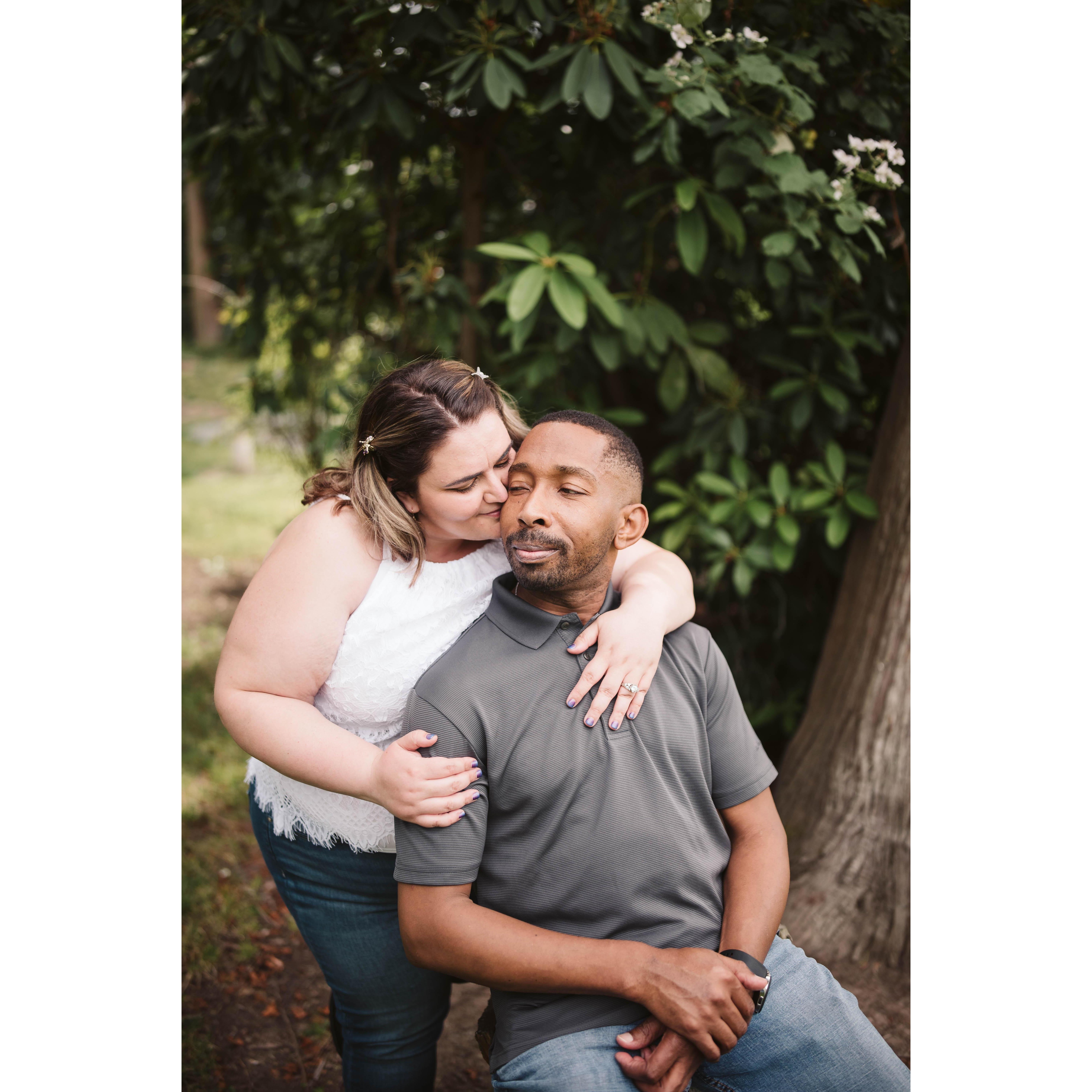 This was at our engagement session out at Lake Ballinger. We had so much fun, not so much when I had to change in the port-a-potty. Sean was a good sport and helped me change outfits.