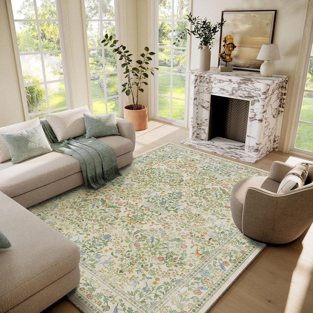 Washable Area Rugs for Living Room: 6x9 Bedroom Rug Stain Resistant Non Slip Low Pile Lightweight Soft Carpets for Dining Room Kitchen Nursery Kids Room Farmhouse Living Room Indoor