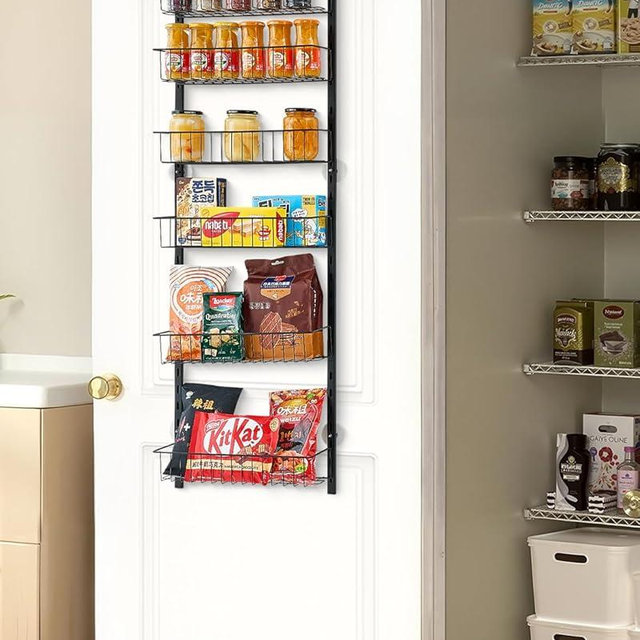 VEVOR Over the Door Pantry Organizer, 6-Tier Pantry Organization and Storage, Heavy-Duty Steel Hanging Spice Rack, Adjustable Wall Seasoning Shelves, for Home Kitchen Laundry Room Bathroom, Black