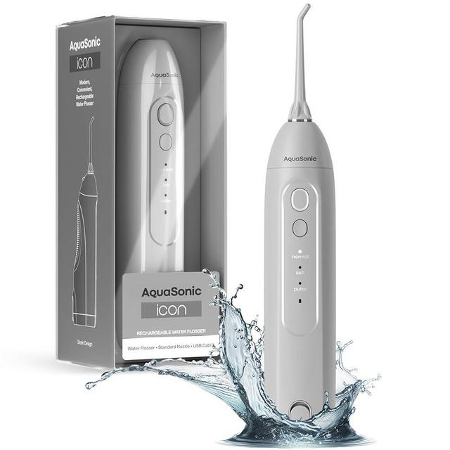 AquaSonic Icon Water Flosser for Teeth – Cordless Rechargeable Oral Irrigator – Waterproof, Portable Dental Cleaning with Jet Tip – Braces Home Travel - Stone
