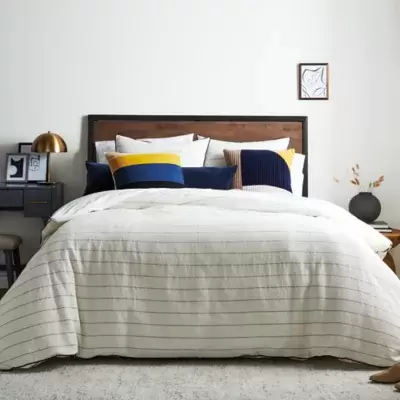 Studio 3B™ 3-Piece Full/Queen Pinstripe Duvet Cover Set in Coconut Milk/Navy