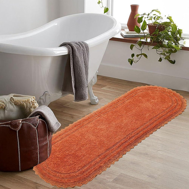 Royal Blaze Crochet Reversible Bath Mat Runner 100% Cotton Bathroom Rug Runner, Extra Large Oval 24×72 Rust