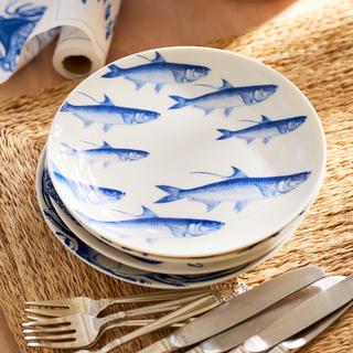 School of Fish Blue Canape Plate, Set of 4